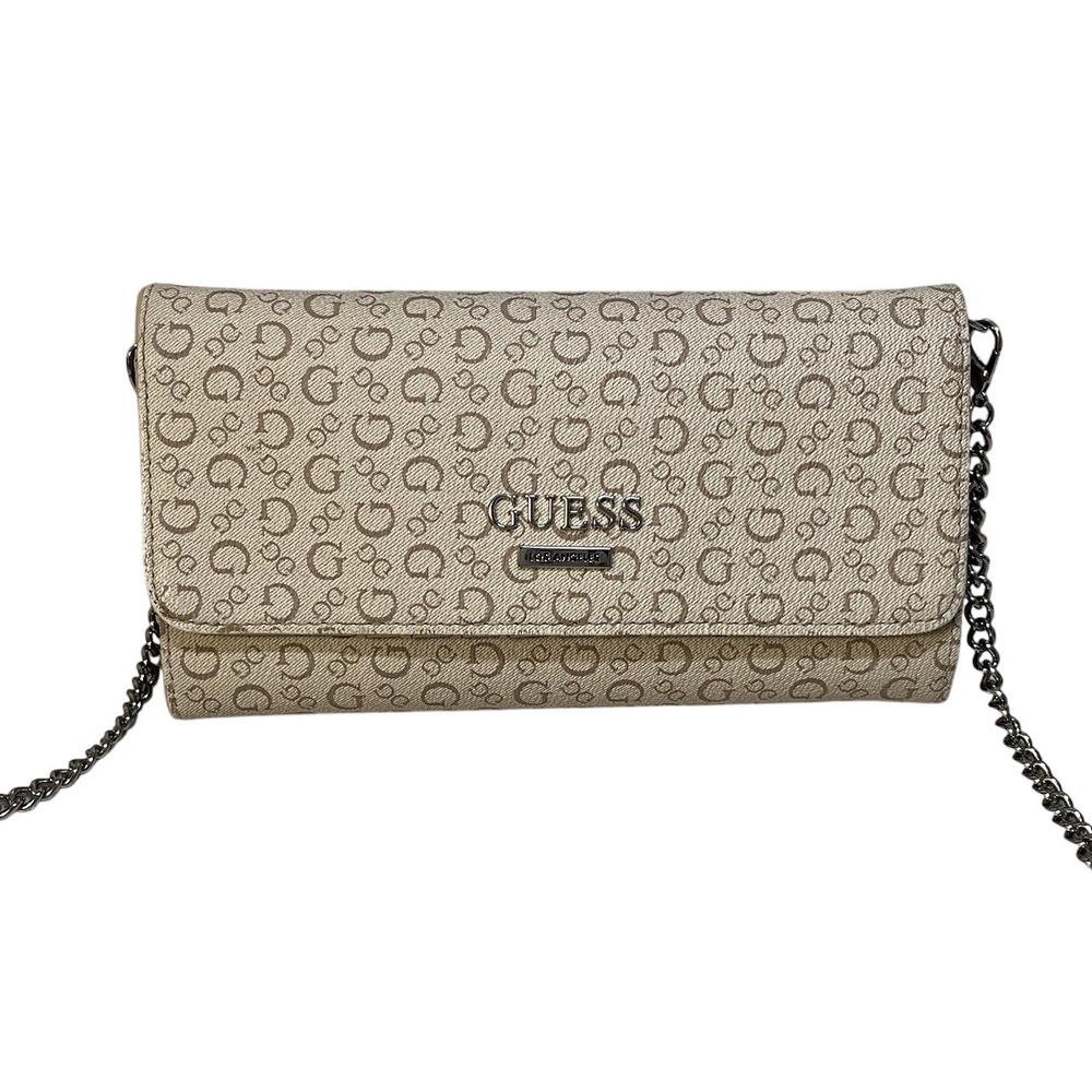 NWOT Guess Clutch Wallet Chain Accent Strap Phone Holder Card Slots Snap Closure